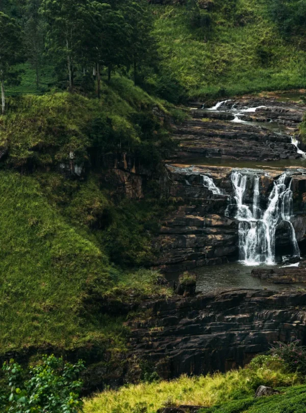 Waterfall in the green hill country of Sri Lanka